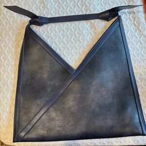 Blue Geometric Shoulder Bag with Asymmetrical Design